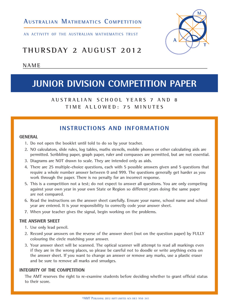 2012 AMC 8 Junior Division Paper | PDF