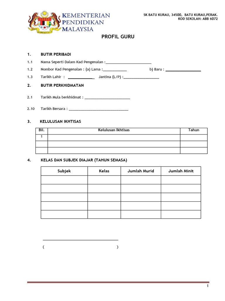 Profil Guru BM SK Batu Kurau | PDF