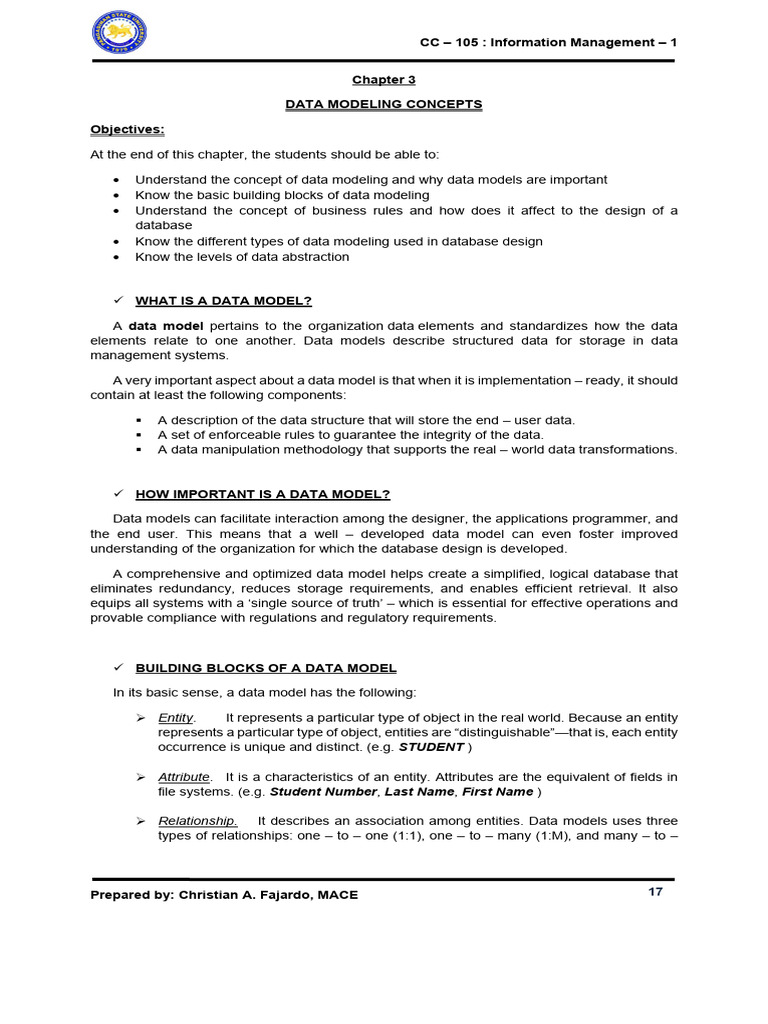 Chapter 3 - Data Modelling Concepts | PDF | Relational Model ...