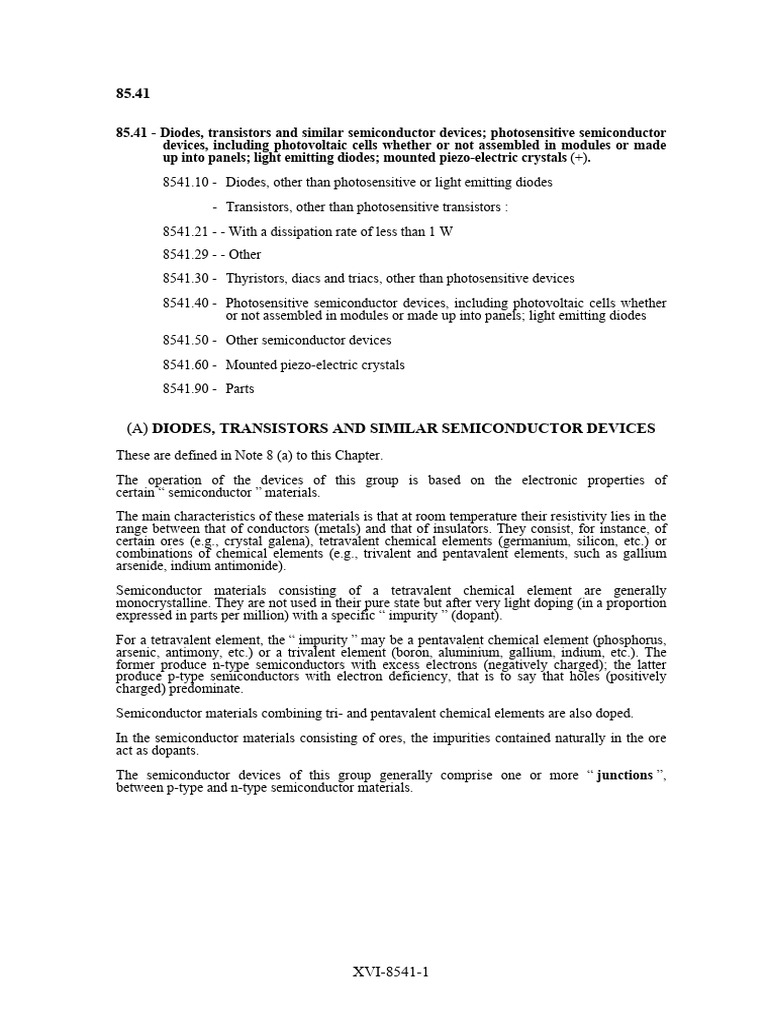 Diodes Transistors and Similar Semiconductor Devices 8541 | PDF ...