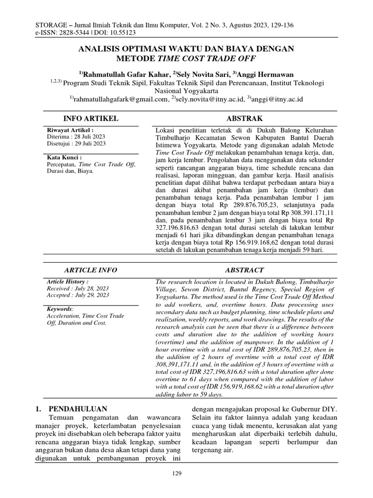 Analisis Optimasi Waktu Dan Biaya Dengan Metode Time Cost Trade Off | PDF