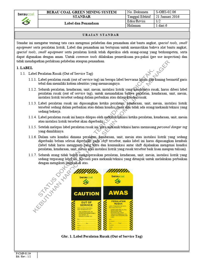 Prosedur Pelabelan Peralatan Listrik | PDF
