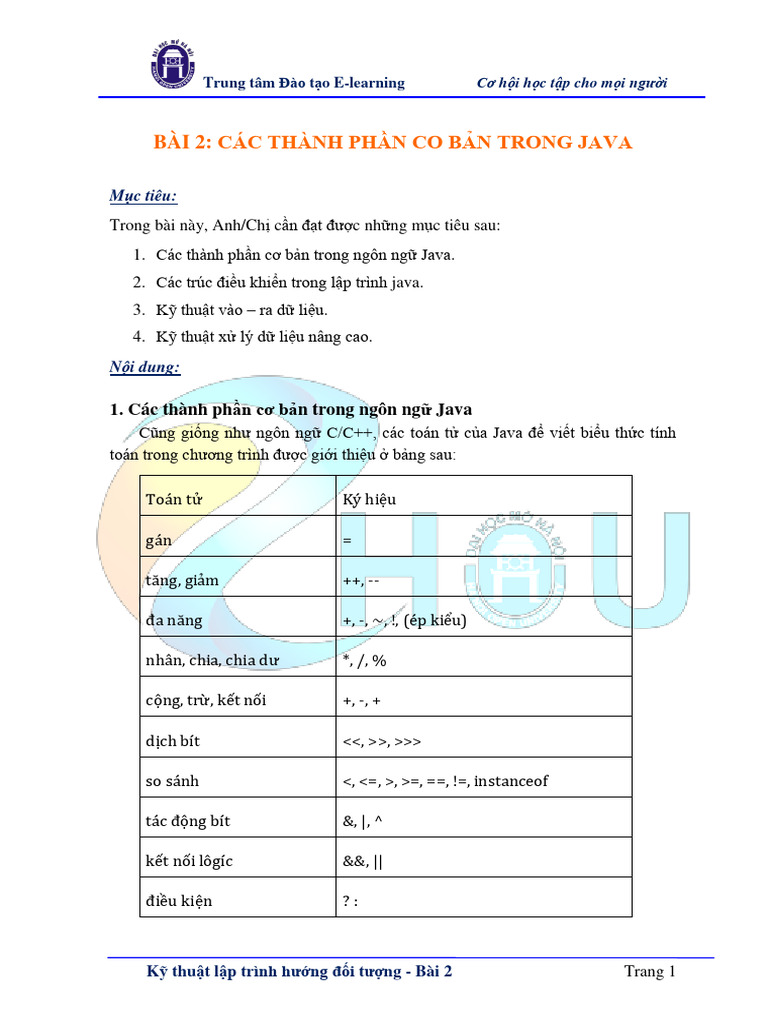 Bai 2-Cac Ky Thuat Co Ban Trong Java | PDF