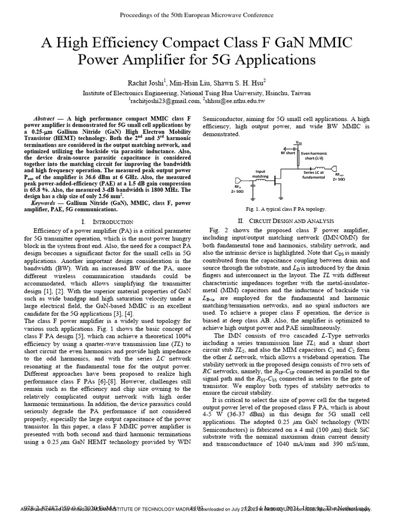 A High Efficiency Compact Class F GaN MMIC Power Amplifier For 5G | PDF ...