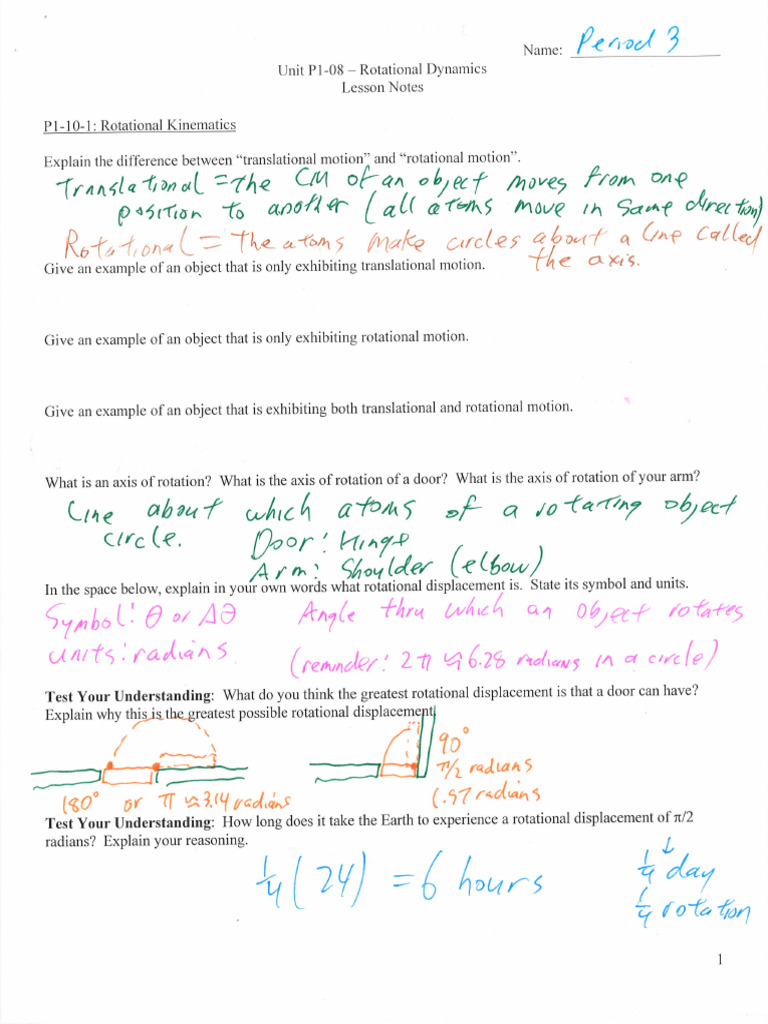 Lesson Notes Answers - Unit P1-08 | PDF
