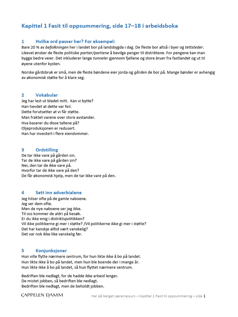 Kapittel 1 Fasit Til Oppsummering 2 | PDF