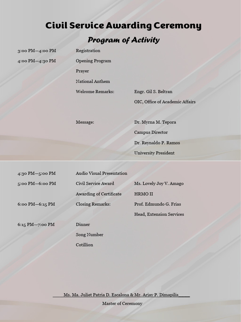 Civil Service Award Ceremony Program | PDF