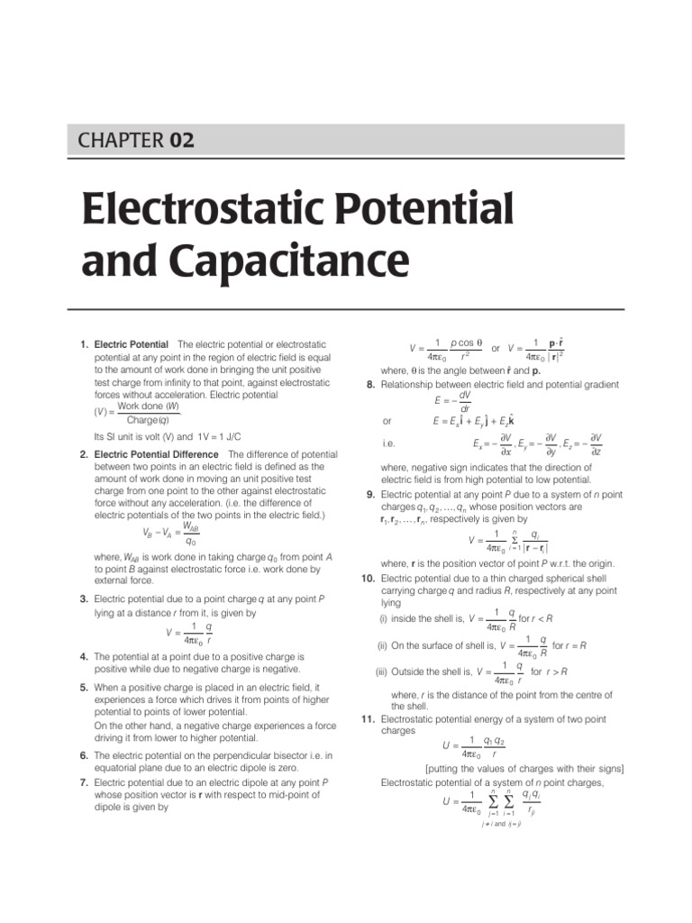 Electrostatic Potential and Capacitance Notes | PDF | Capacitance ...