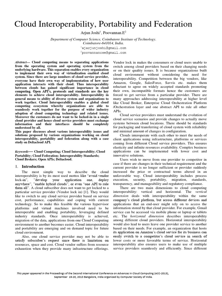 Cloud Interoperability PDF Cloud Computing Interoperability