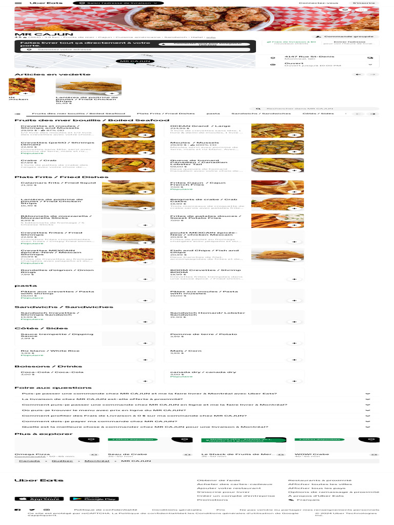 Commander d'un MR CAJUN【Menu et prix】 Montréal Uber Eats 3 | PDF ...