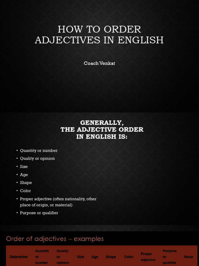 English Adjective Order Guide | PDF | Adjective | Linguistics