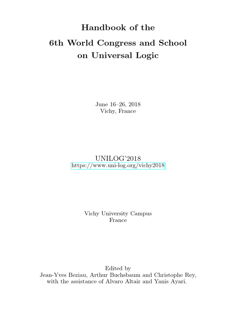 Unilog 2018 Handbook | PDF | Model Theory | Mathematical Logic