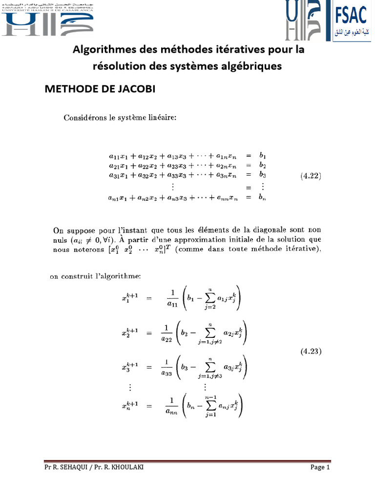 Méthode de Jacobi Algorithmes et Exemples PDF Mathématiques de l — free download