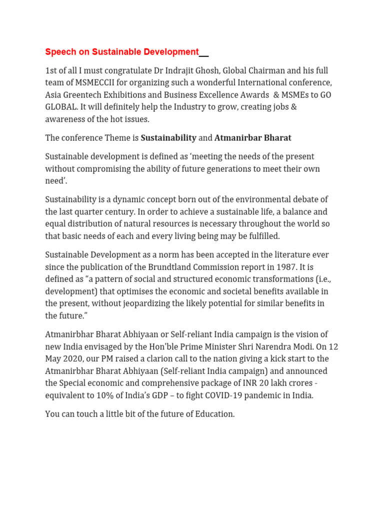 Sustainable Development and Atmanirbhar Bharat | PDF | Climate Change ...