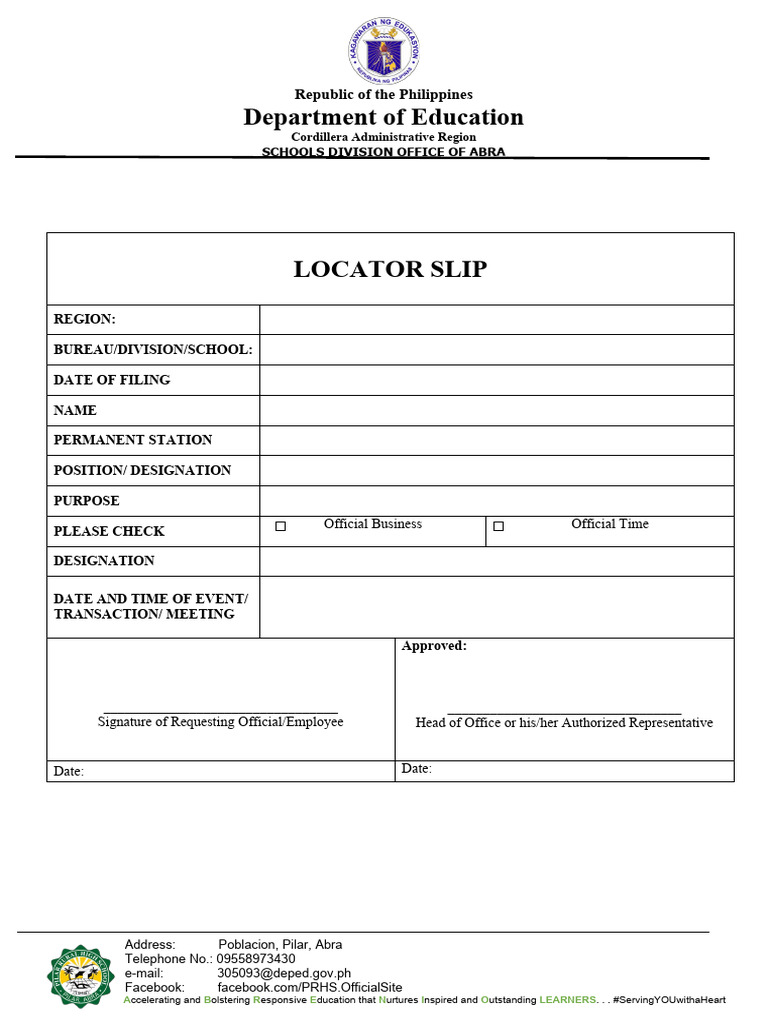 Locator Slip for Official Business in Abra | PDF