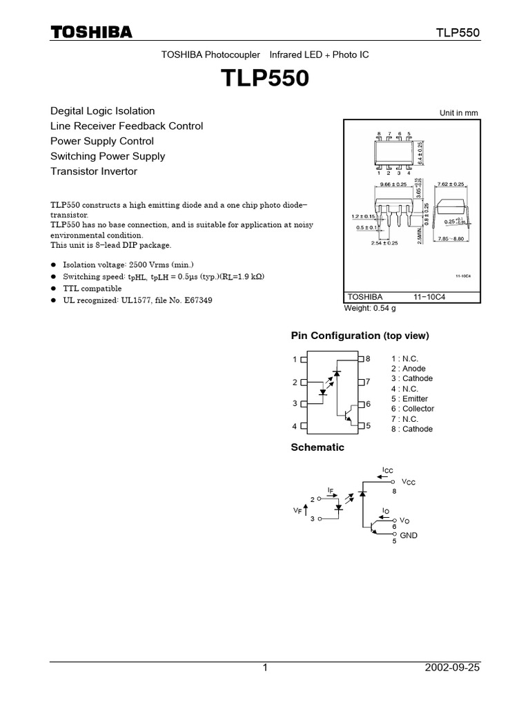 TLP550 | PDF | Electrical Engineering | Electrical Equipment