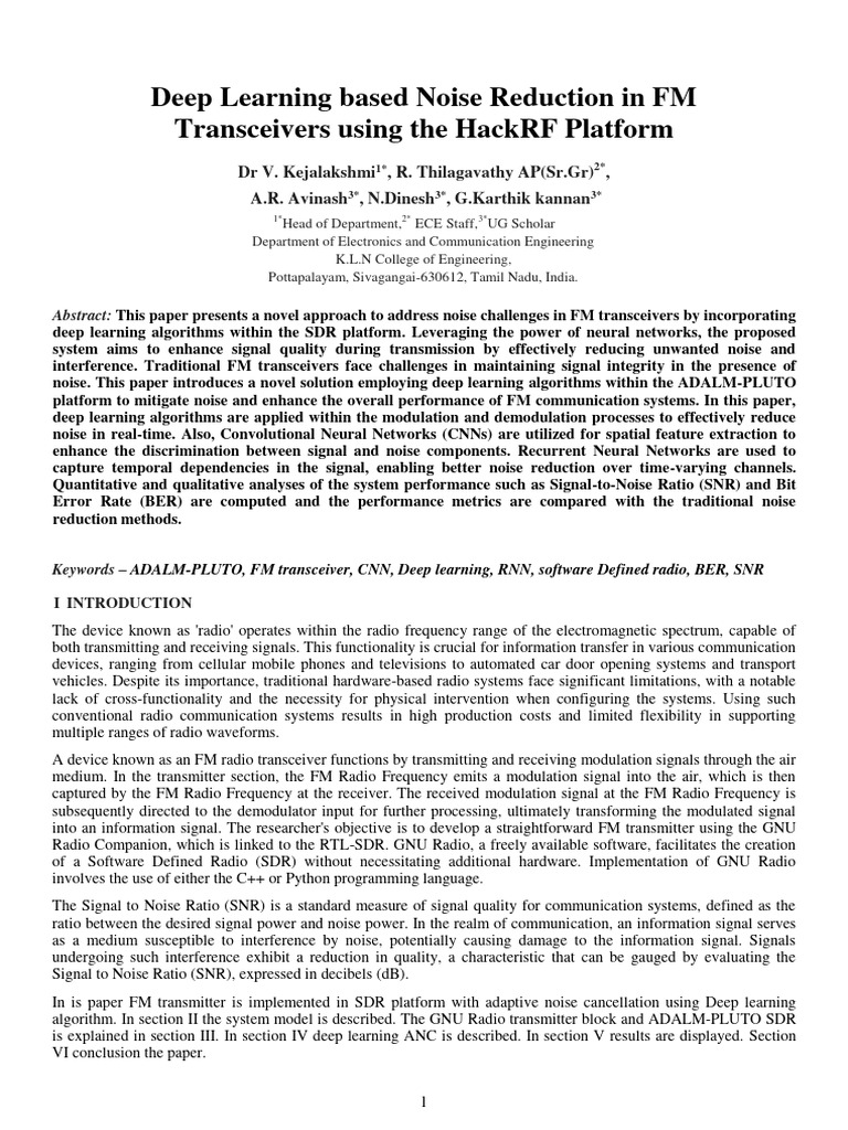 Deep Learning Noise Reduction in FM SDR | PDF | Radio | Frequency ...