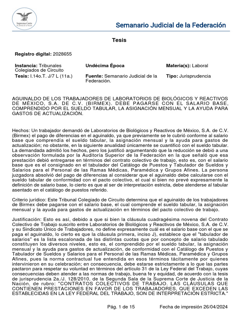Jurisprudencias Viernes 26 de Abril de 2024 | PDF | Caso de ley