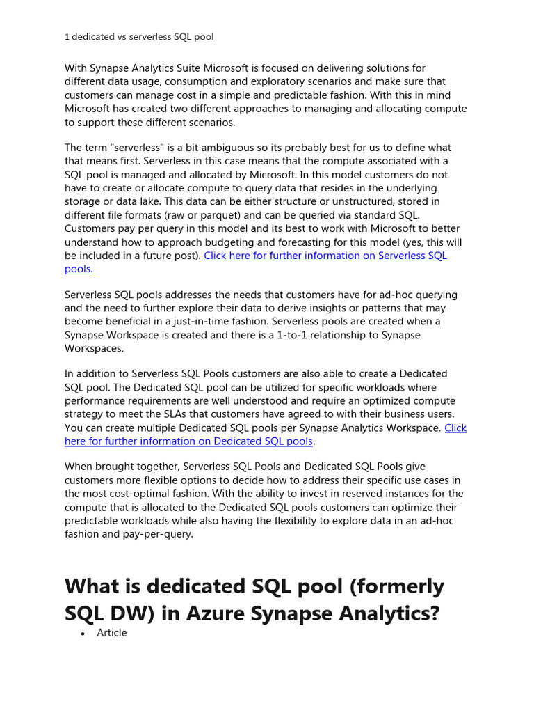 Azure Synapse Serverless Pools vs. Dedicated Pools | PDF | User ...