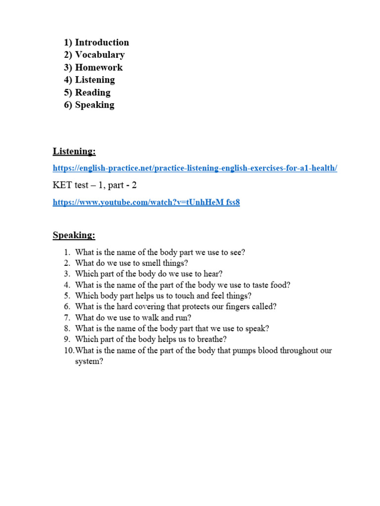 A1 Health Vocabulary and Exercises | PDF | Language Arts & Discipline ...