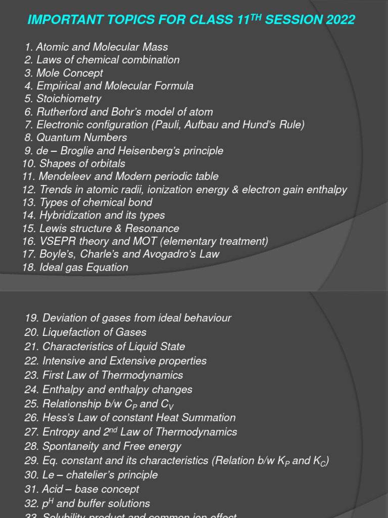 Key Topics for Class 11 Chemistry | PDF