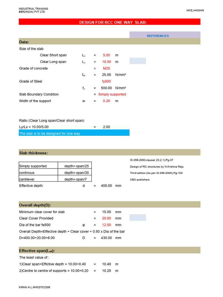 Design Detail For RCC One Way Slab | Download Free PDF | Mechanical ...