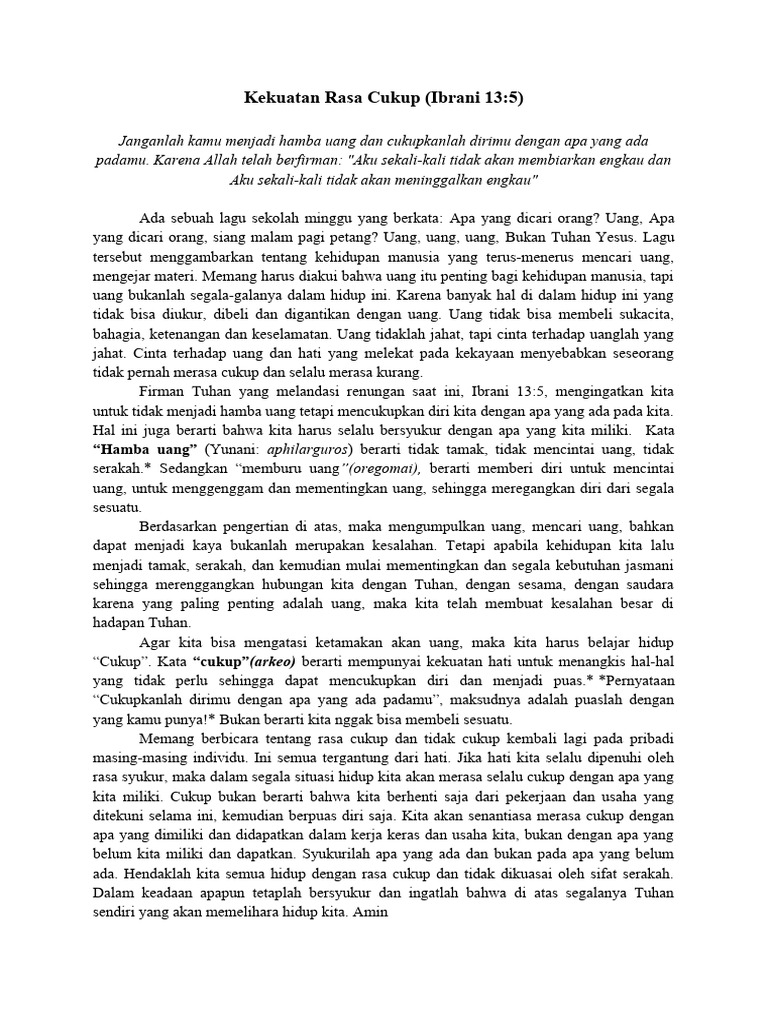 Kekuatan Rasa Cukup | PDF | Pengembangan Diri