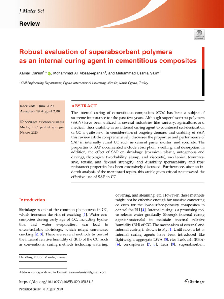 Robust Evaluation of Superabsorbent Polymers As An Internal Curing ...