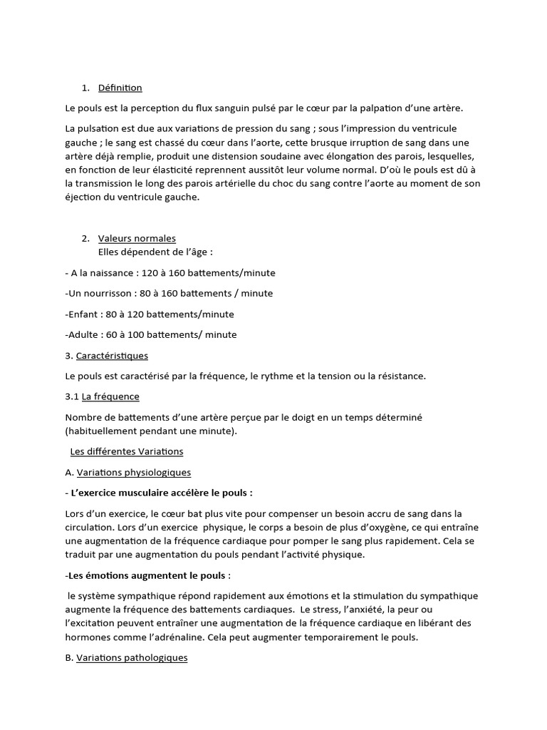Groupe 6 LES POULS | PDF | Pouls | Fréquence cardiaque