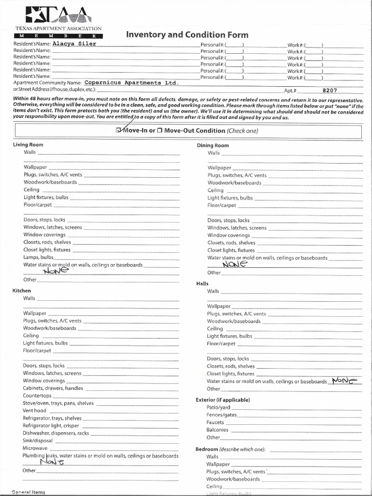 Move-In Checklist | PDF