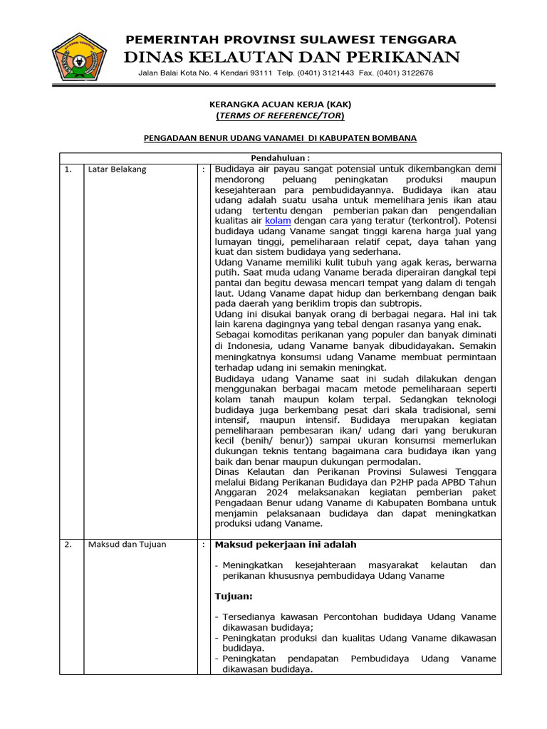 Pengadaan Benur Udang Vaname Bombana | PDF