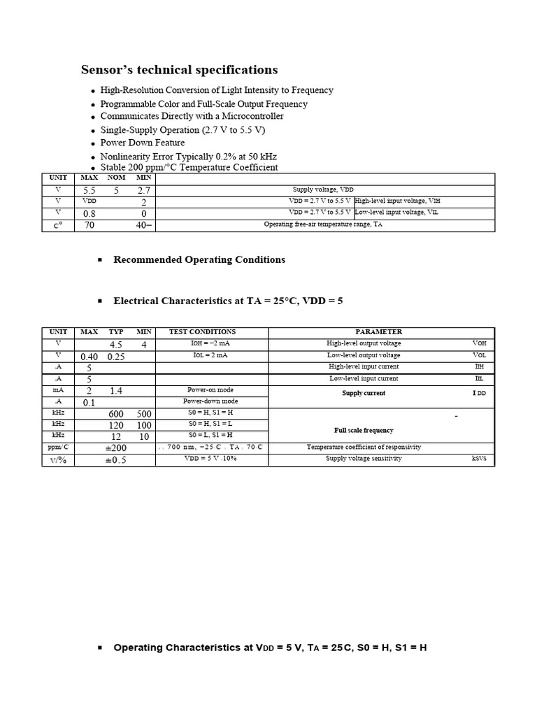 Sensor Specs | PDF | Frequency | Electromagnetism