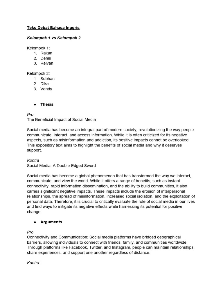 Teks Debat Bahasa Inggris Pdf Social Media Popular Culture