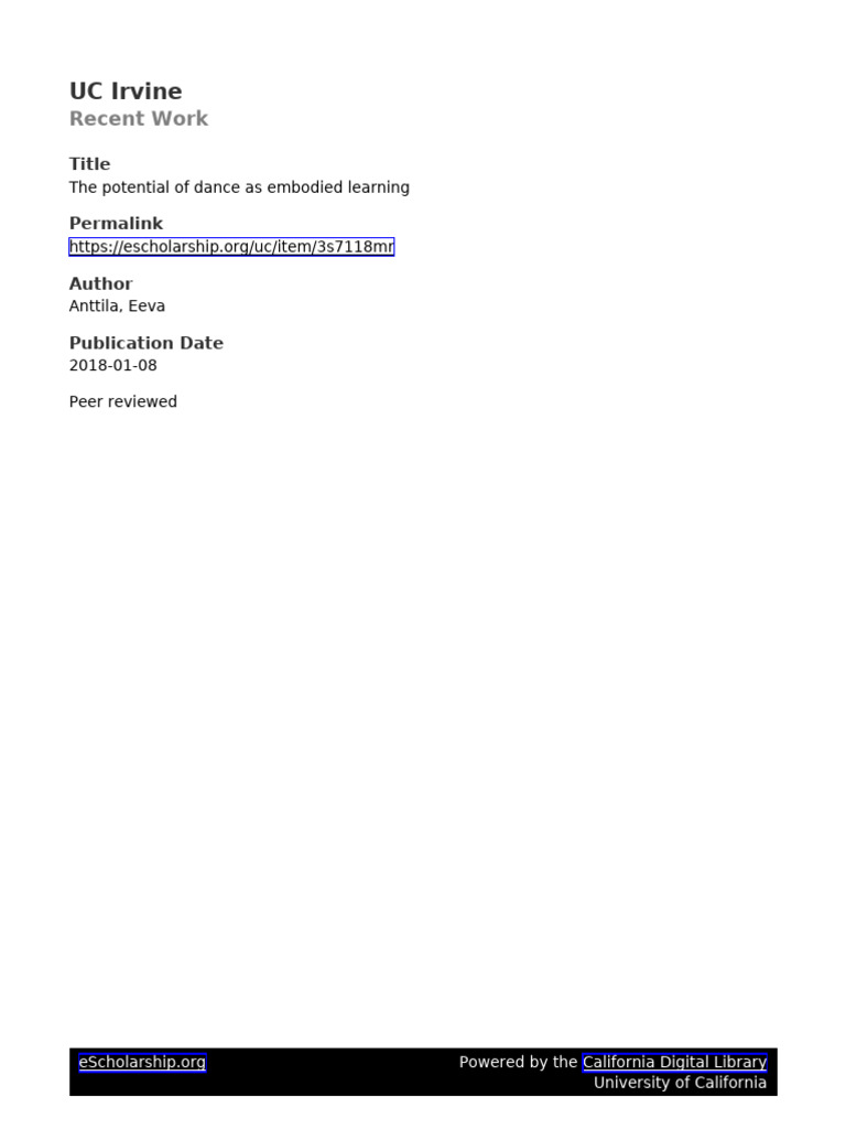 Antilla 2018 The Potential Of Dance As Embodied Learning PDF 