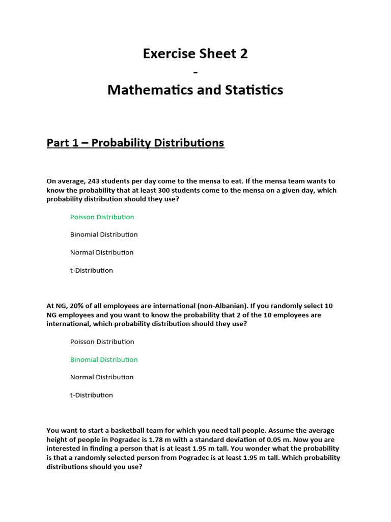 Probability & t-Test Exercises | PDF | Student's T Test | Probability ...