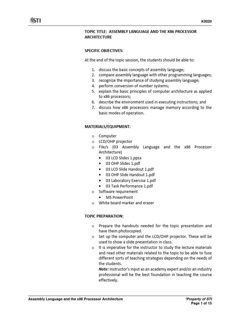 Assembly Language in x86 Architecture | PDF | Central Processing Unit ...