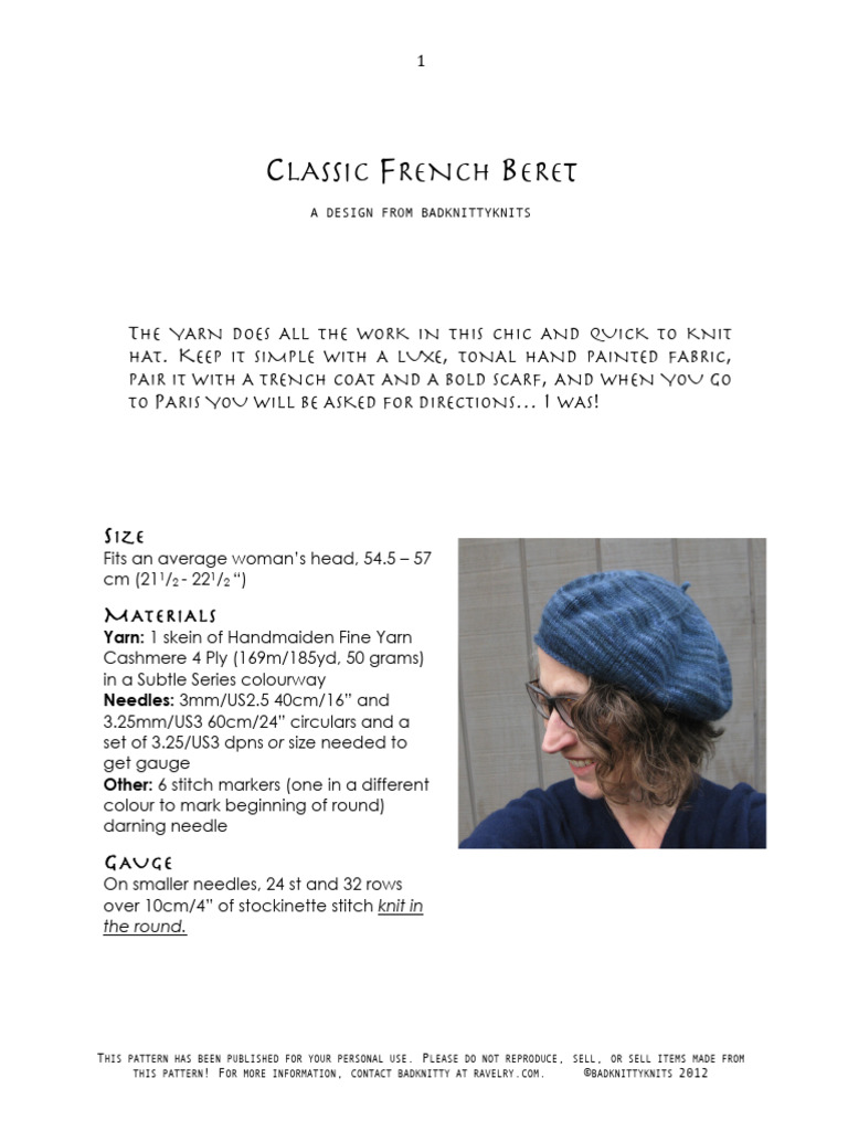 Classic French Beret | PDF | Knitting | Handicrafts