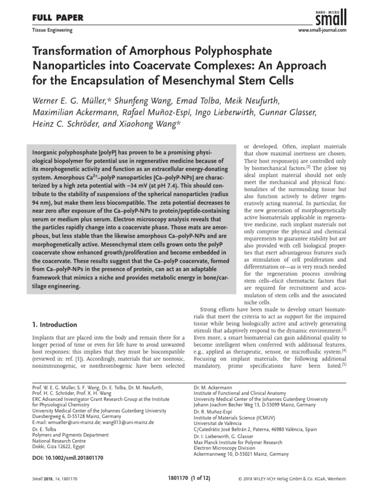 Coacervate Complexes for Stem Cell Encapsulation | PDF | Nanoparticle ...