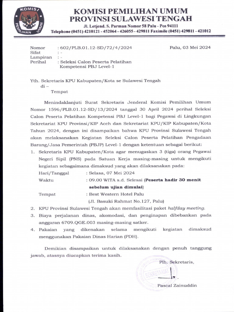 602 Seleksi Calon Peserta Pelatihan Pbj Level 1 Pdf