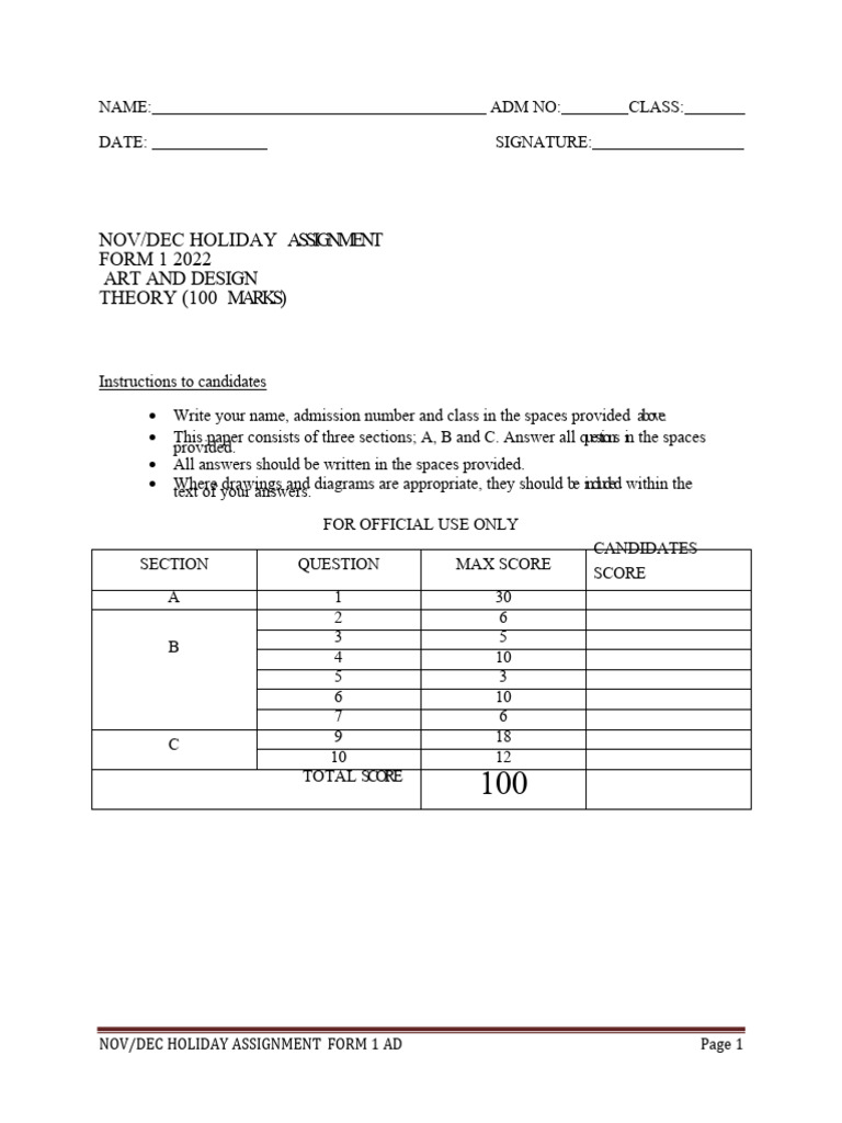 Form 1 - Nov - Dec 2023 Holiday Assignment (15 Files Merged) | PDF ...