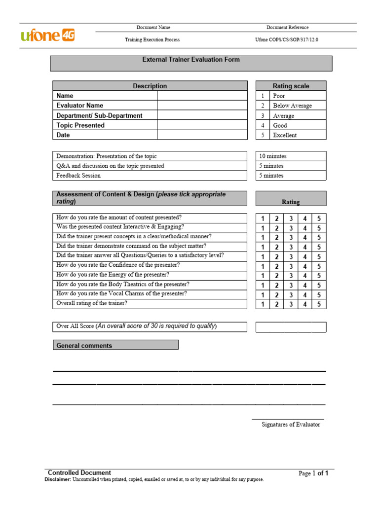 External Trainer Evaluation Form | PDF | Human Communication