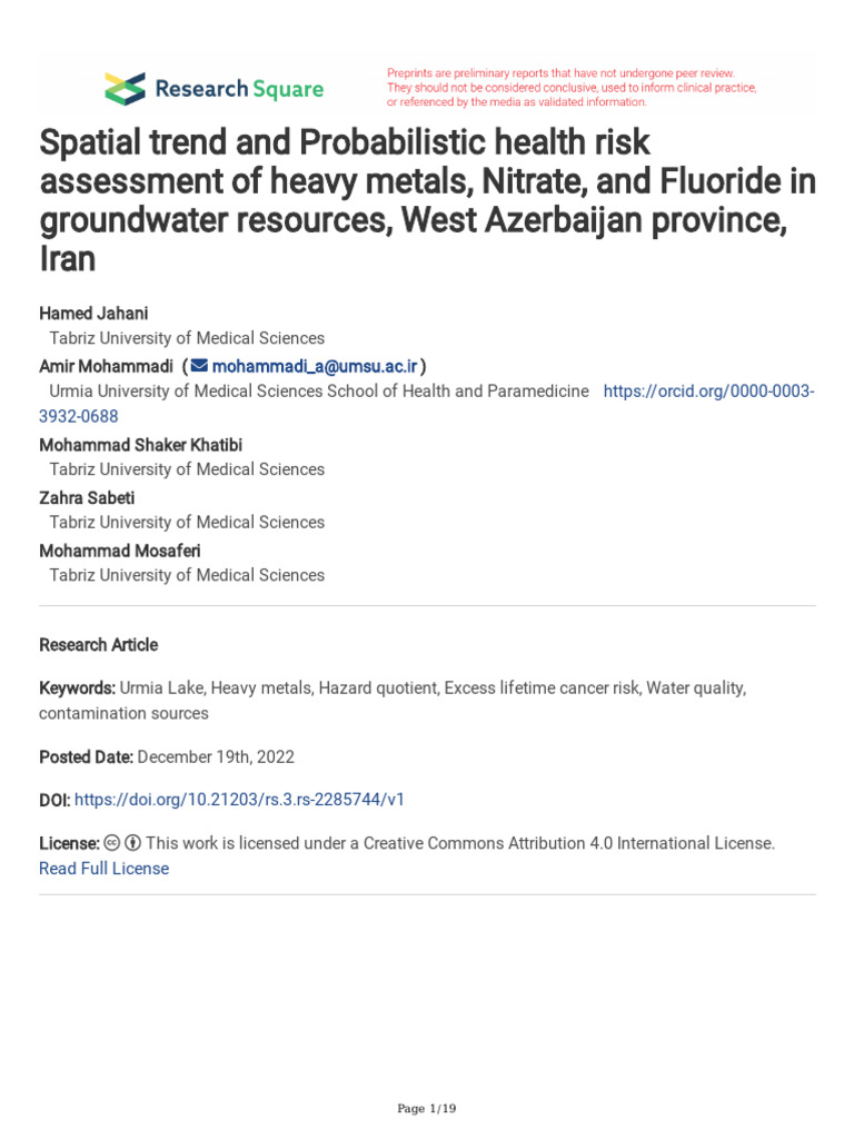 Spatial Trend and Probabilistic Health Risk Assess | PDF | Drinking ...