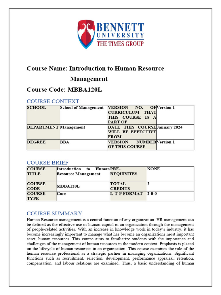 Intro to Human Resource Management Course | PDF | Human Resources ...