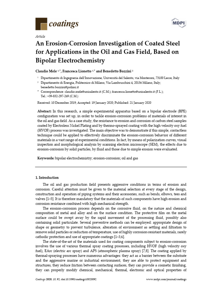 An Erosion Corrosion Investigation Of Coated Steel Pdf