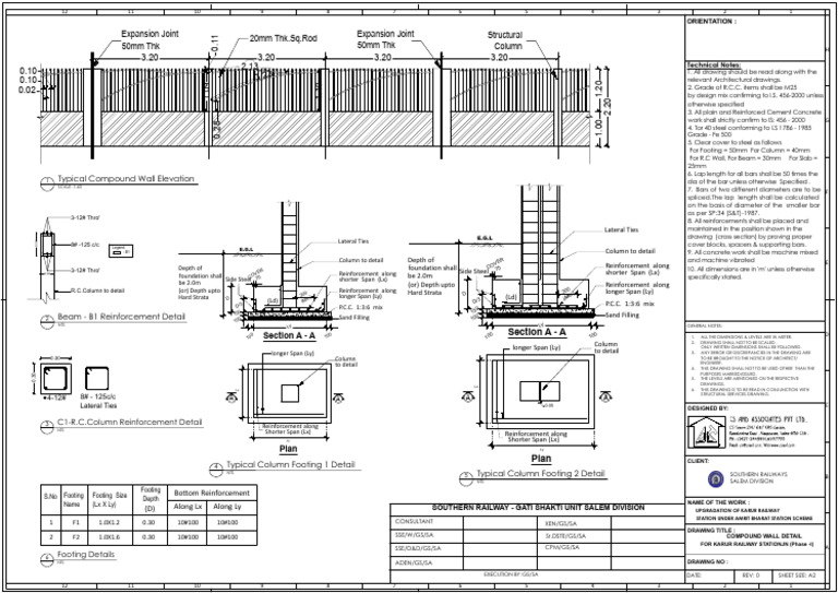 Compound Wall Drawing for Railway Station | PDF | Concrete | Structural ...