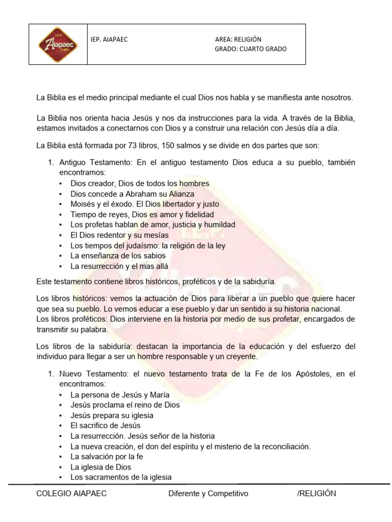 La Biblia para Cuarto Grado | PDF | Biblia | Jesús