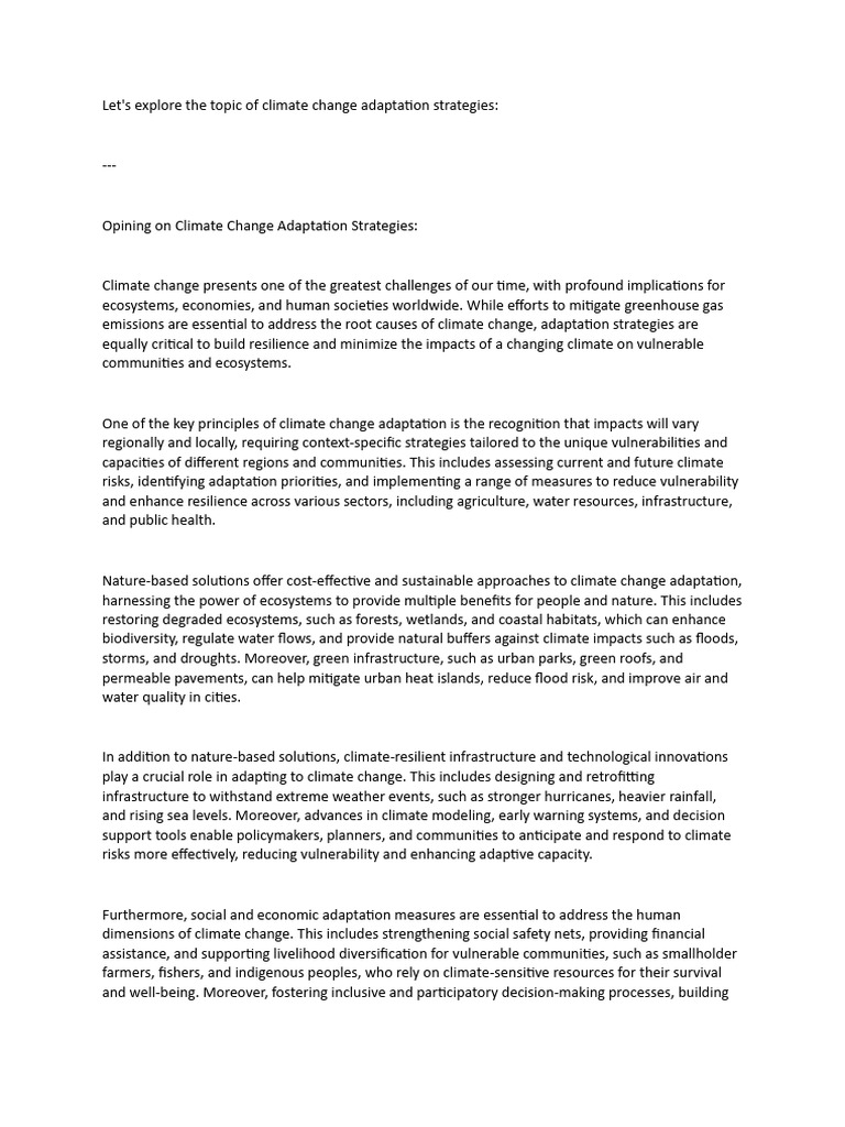 Climate Change Adaptation Strategies Explained | PDF | Climate ...