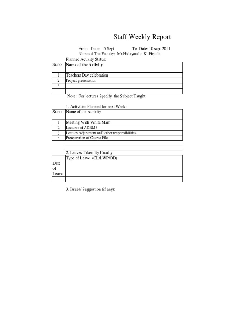 Hidayath Staff Weakly Report | PDF