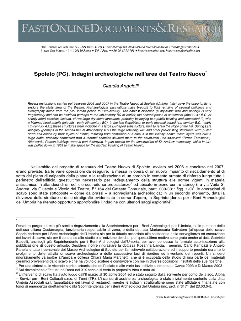 Spoleto PG Indagini Archeologiche Nellar | PDF