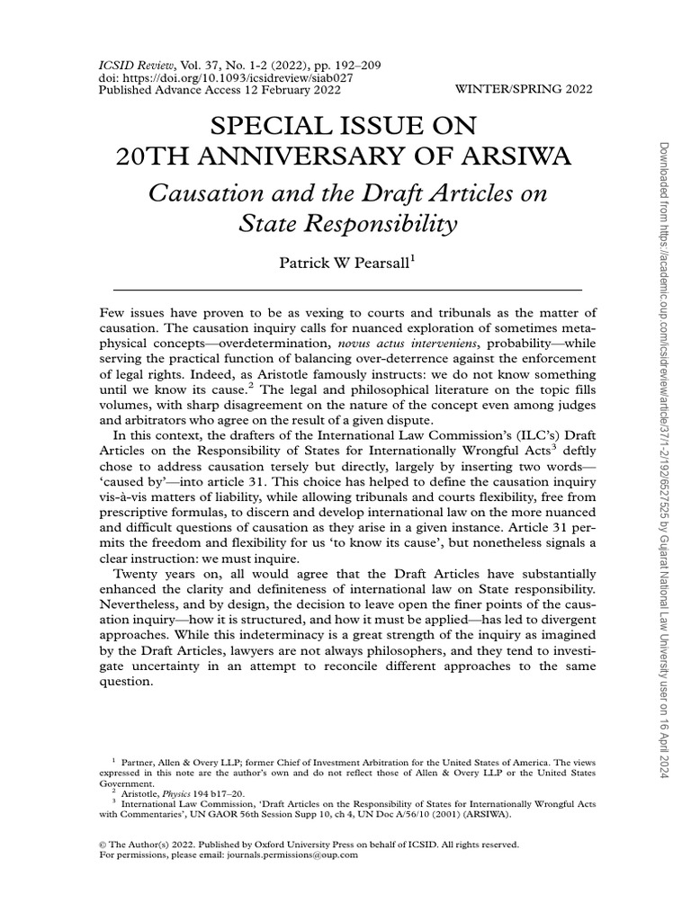 Causation in State Responsibility Law | PDF | Causation (Law) | Genocides